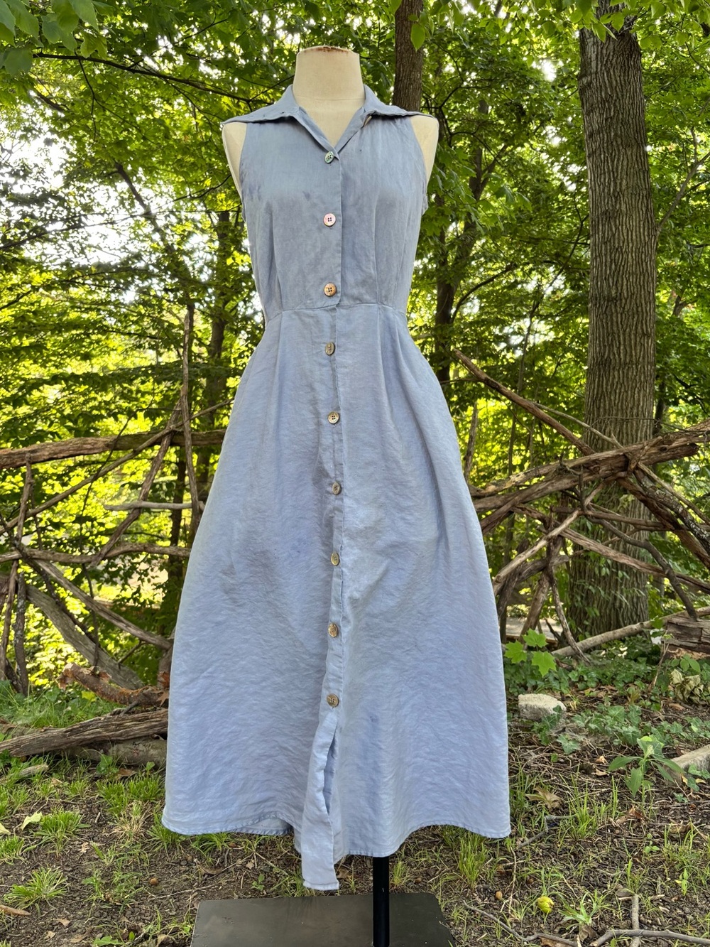 Sleeveless Button-Front Light Blue Summer Dress